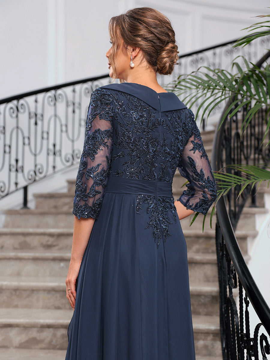 Priscilla Faye Navy Blue hem detail mother of the bride dress