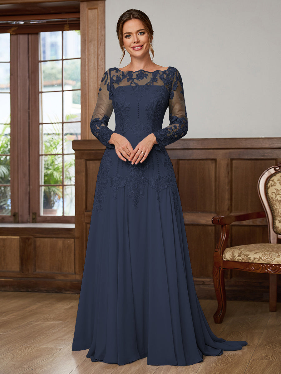 Dorothea Elise Navy Blue front view mother of the bride dress
