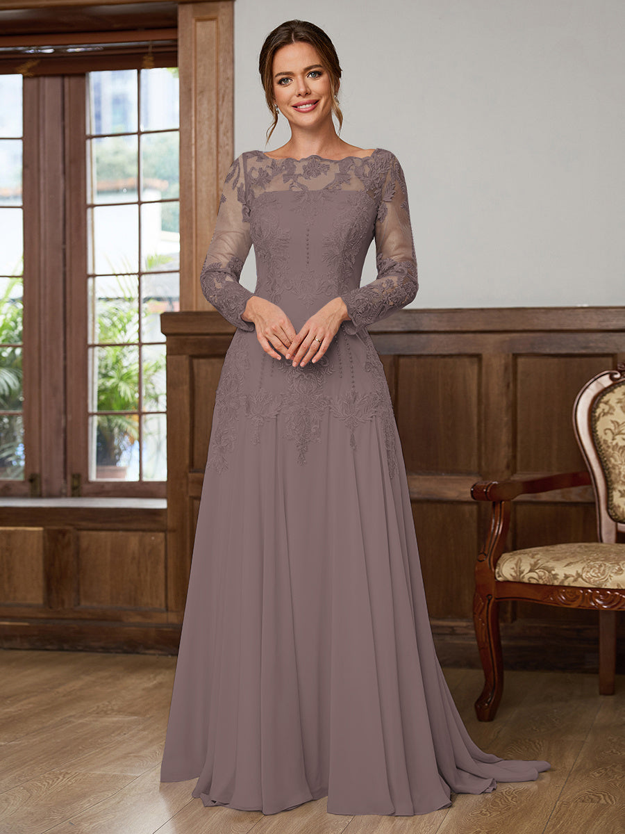 Dorothea Elise Steel Blue side view mother of the bride dress