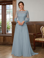 Dorothea Elise Dusty Blue front view mother of the bride dress