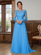 Dorothea Elise Ocean Blue front view mother of the bride dress