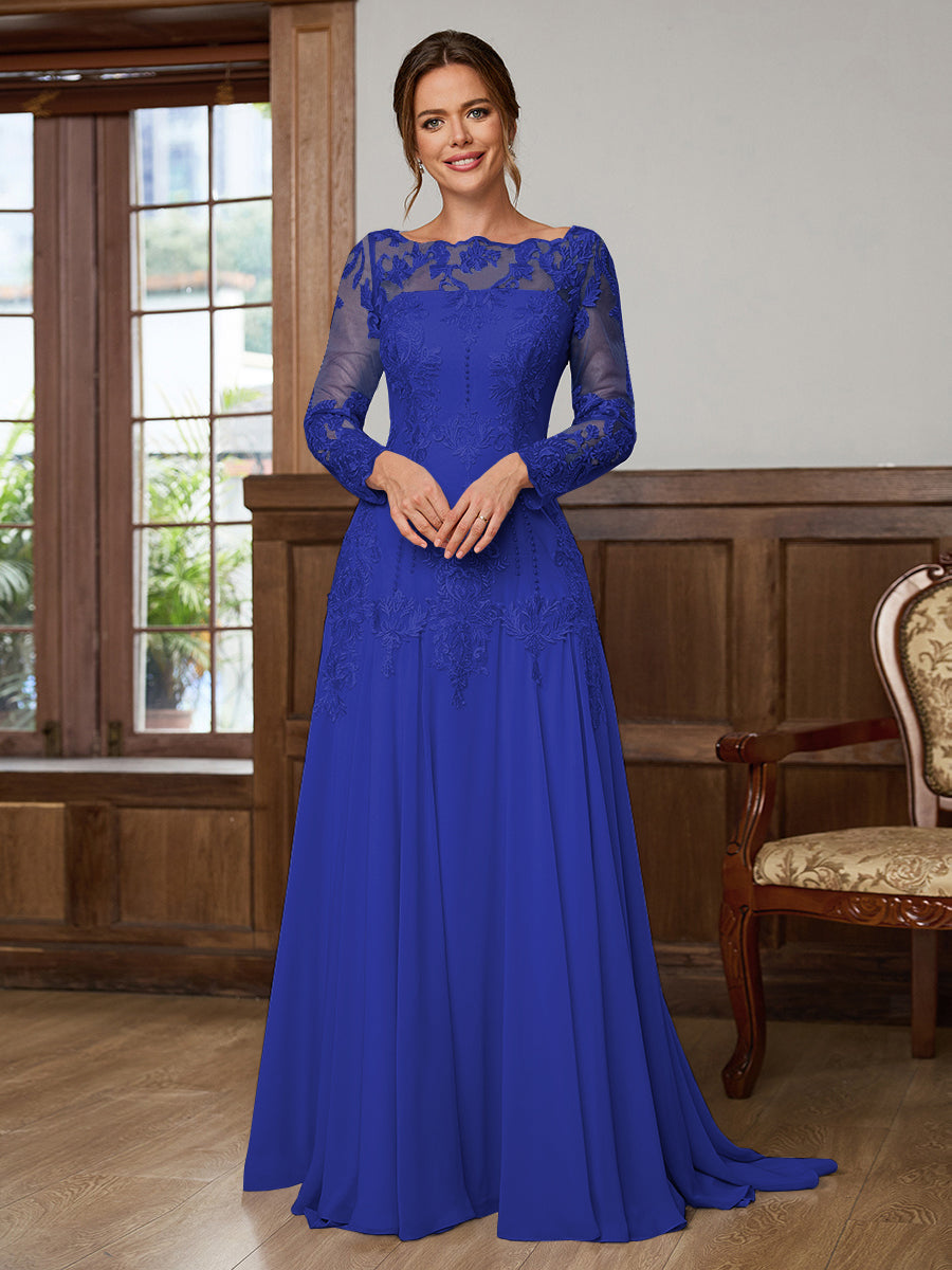 Dorothea Elise Royal Blue front view mother of the bride dress