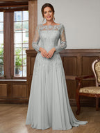 Dorothea Elise Silver front view mother of the bride dress