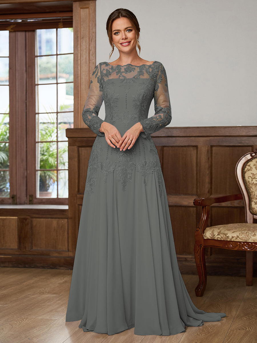 Dorothea Elise Steel Grey front view mother of the bride dress