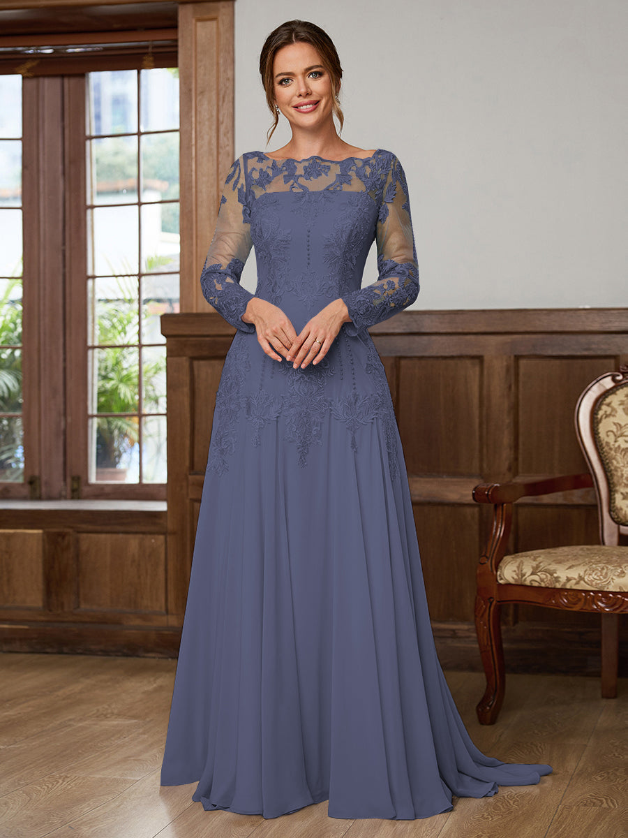 Dorothea Elise Steel Blue back view mother of the bride dress