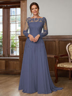 Dorothea Elise Steel Blue back view mother of the bride dress