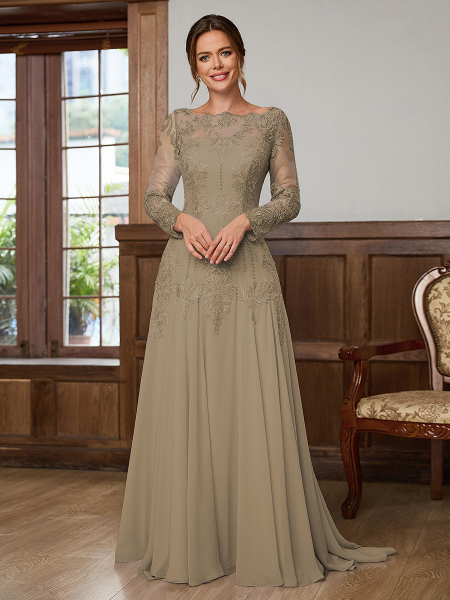 Dorothea Elise Taupe front view mother of the bride dress