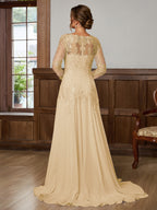 Dorothea Elise Champagne back view mother of the bride dress