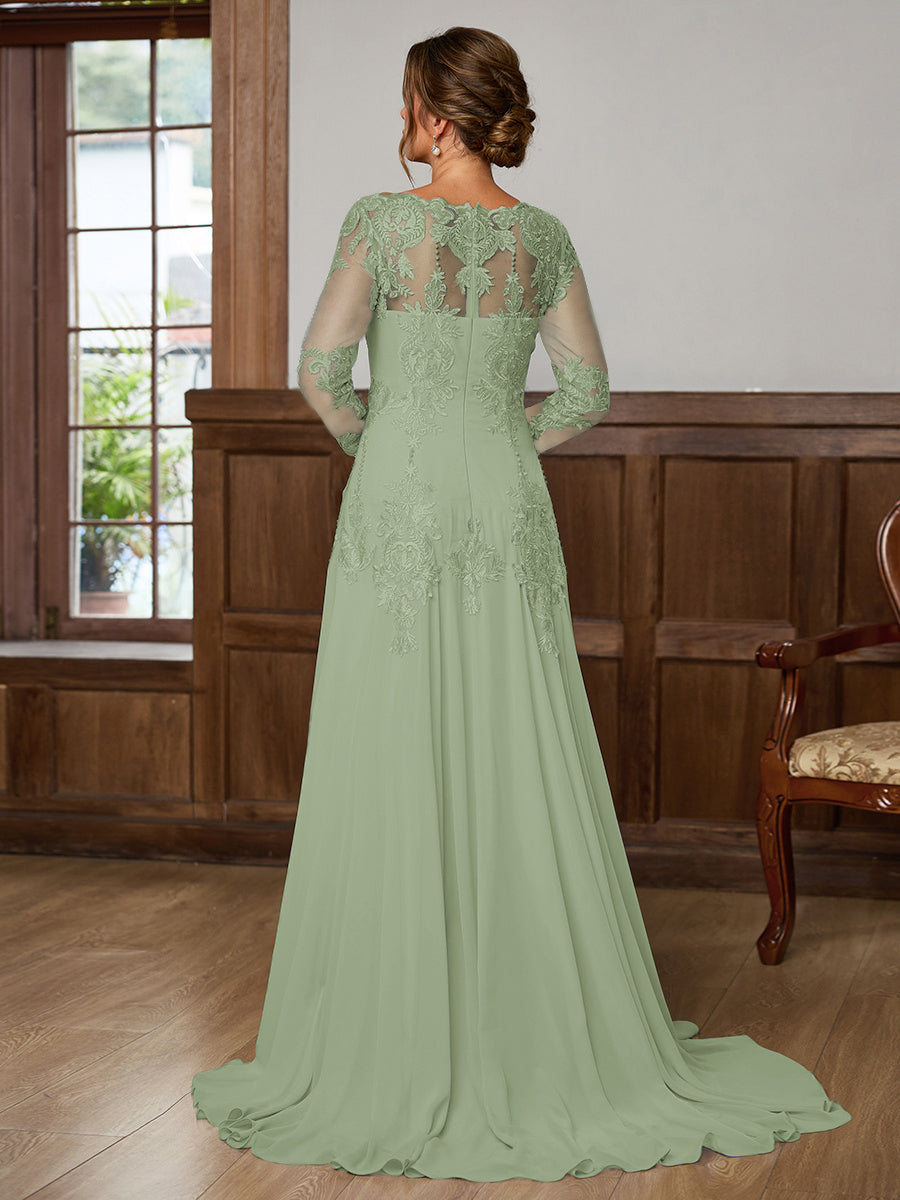Dorothea Elise Sage Green back view mother of the bride dress