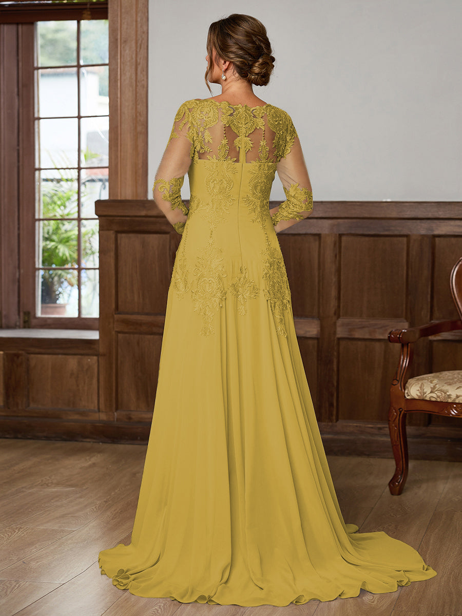 Dorothea Elise Gold side view mother of the bride dress