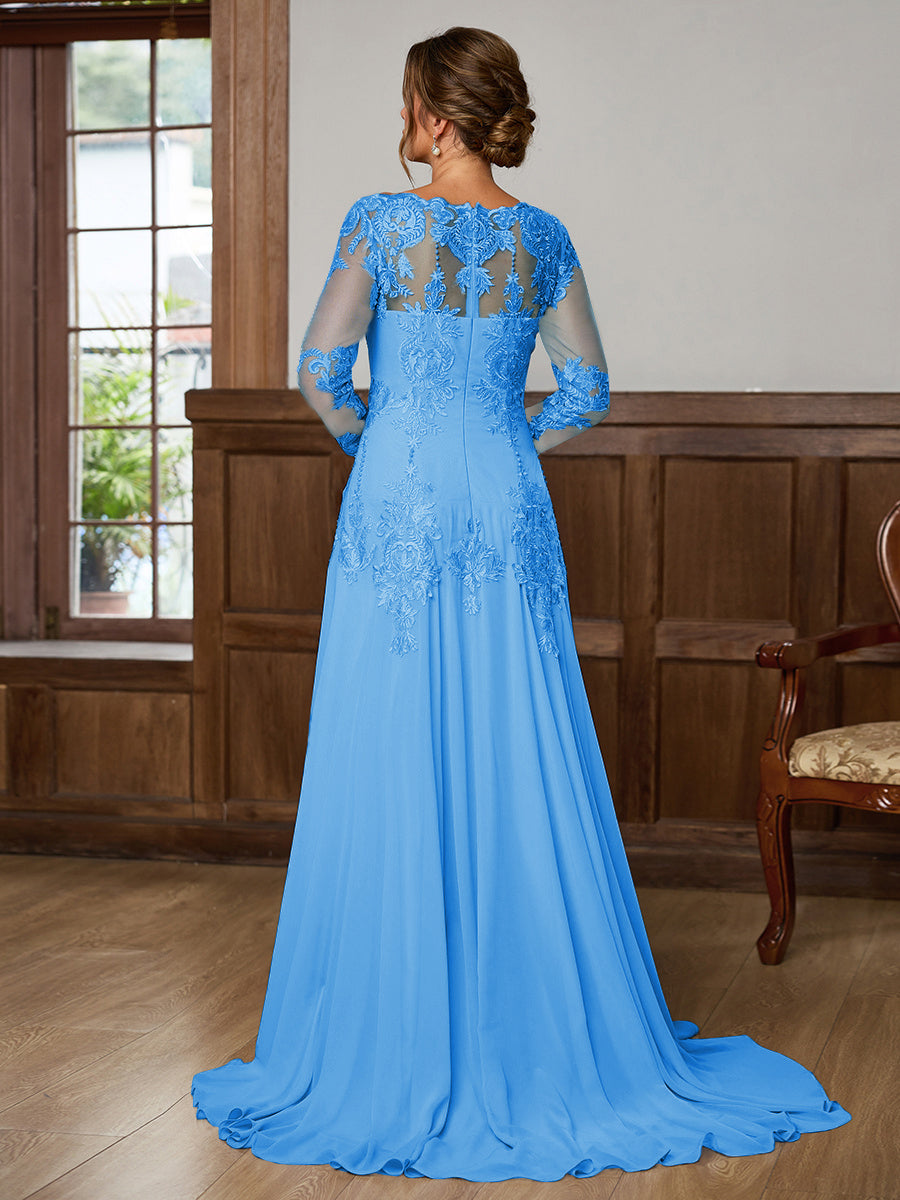 Dorothea Elise Ocean Blue back view mother of the bride dress