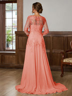 Dorothea Elise Peach side view mother of the bride dress