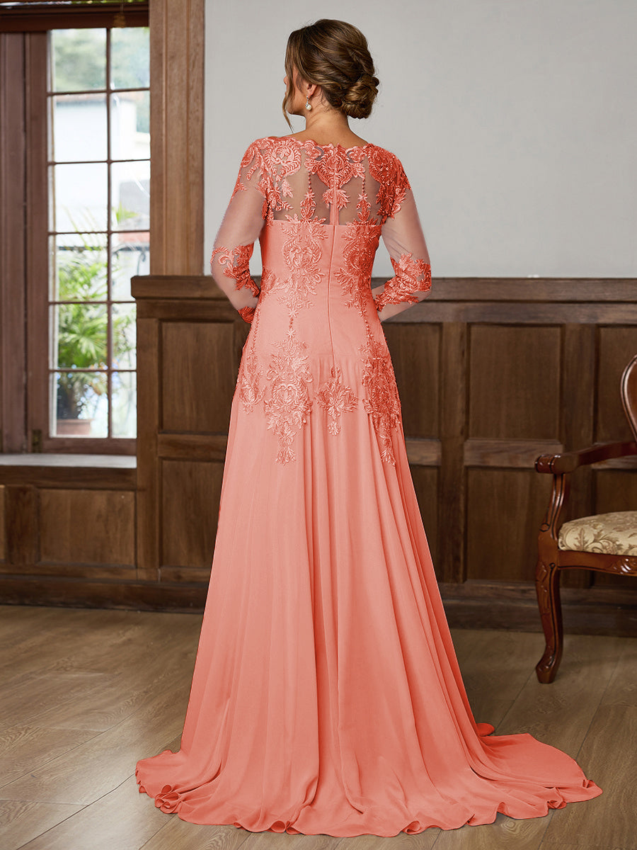 Dorothea Elise Peach side view mother of the bride dress