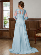 Dorothea Elise Sky Blue back view mother of the bride dress