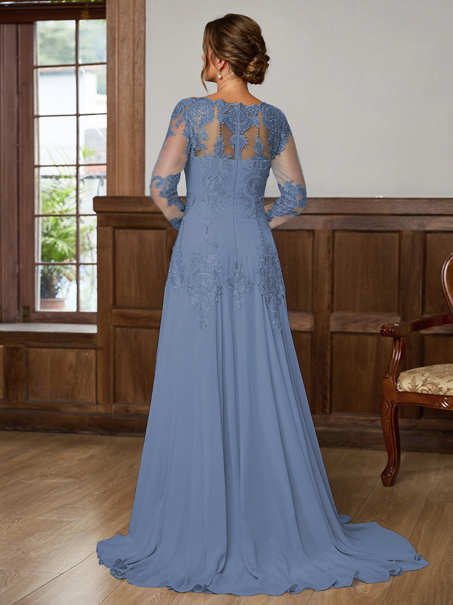 Dorothea Elise Steel Blue fabric detail mother of the bride dress