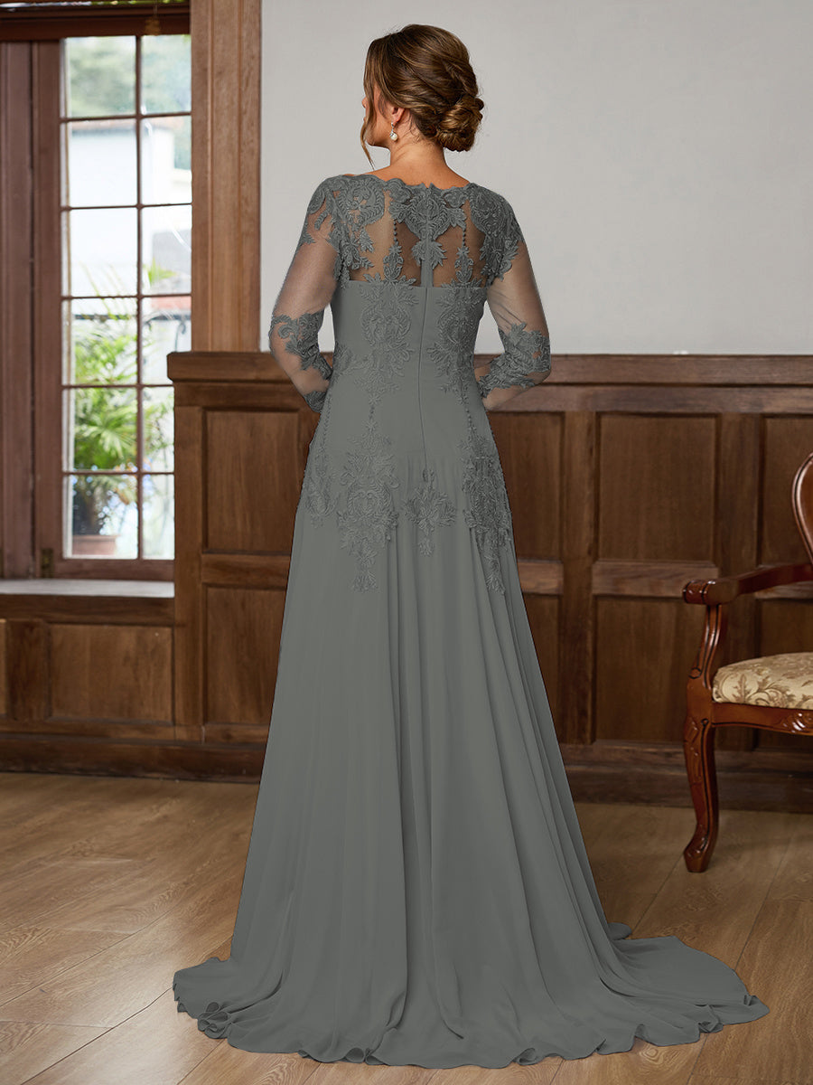Dorothea Elise Steel Grey back view mother of the bride dress
