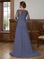 Dorothea Elise Steel Blue hem detail mother of the bride dress