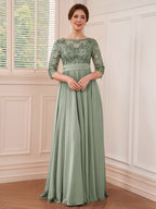 Rebecca Grace Grey front view mother of the bride dress