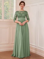 Rebecca Grace Sage Green front view mother of the bride dress