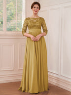 Rebecca Grace Gold back view mother of the bride dress