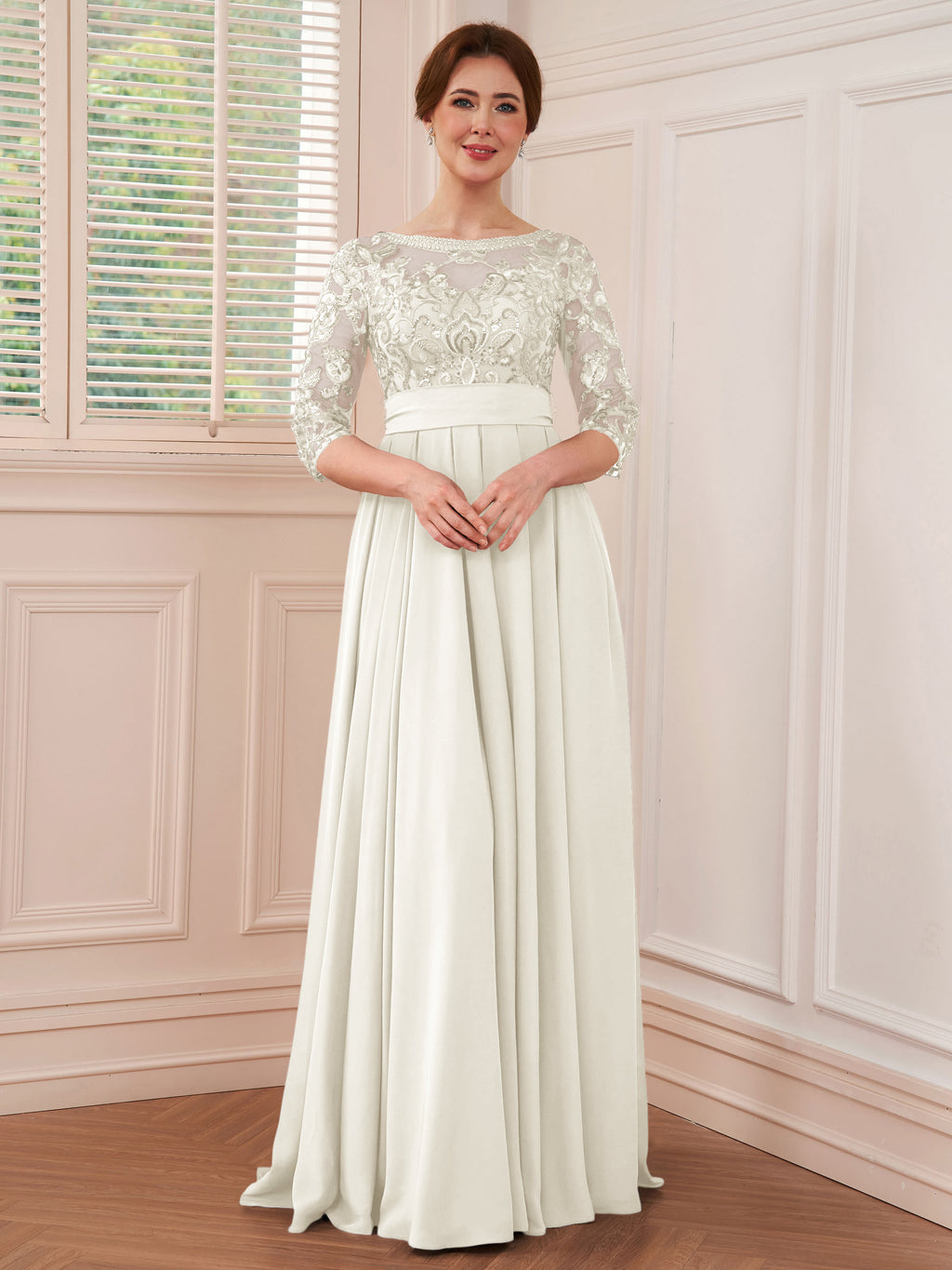 Rebecca Grace Ivory front view mother of the bride dress