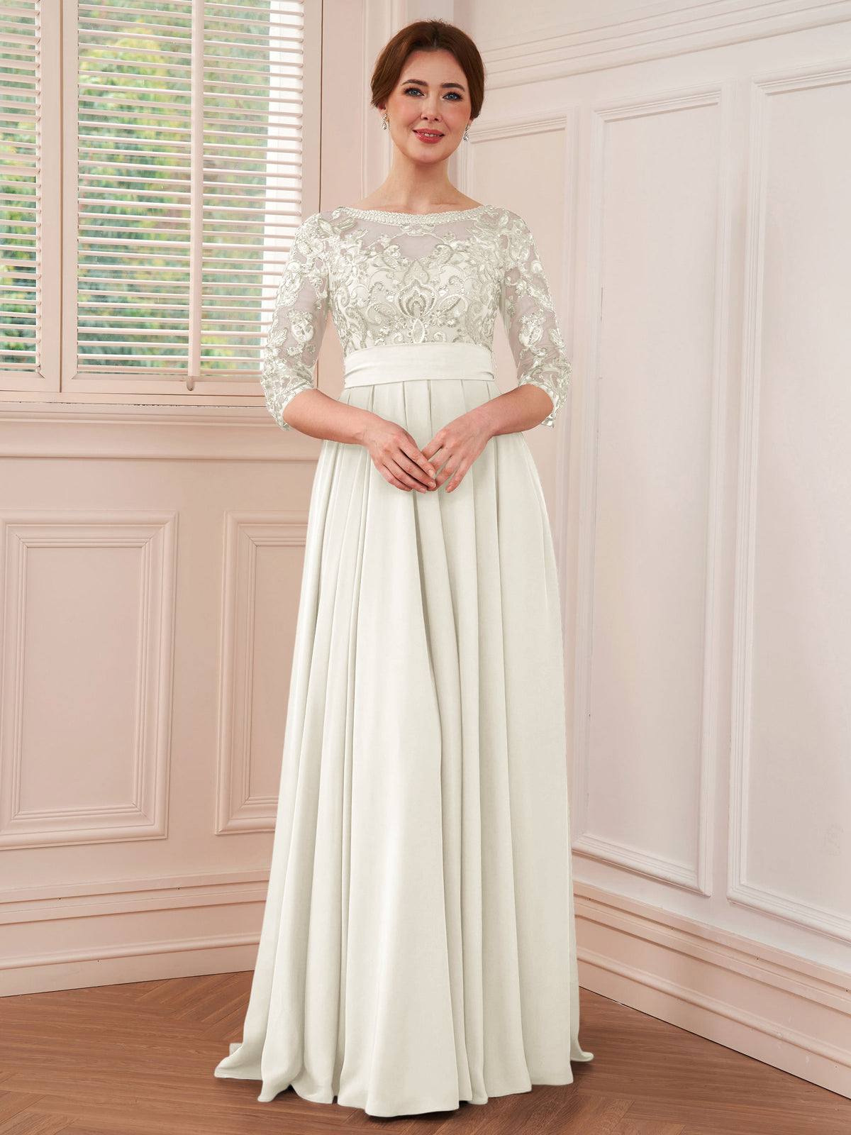 Rebecca Grace Ivory front view mother of the bride dress