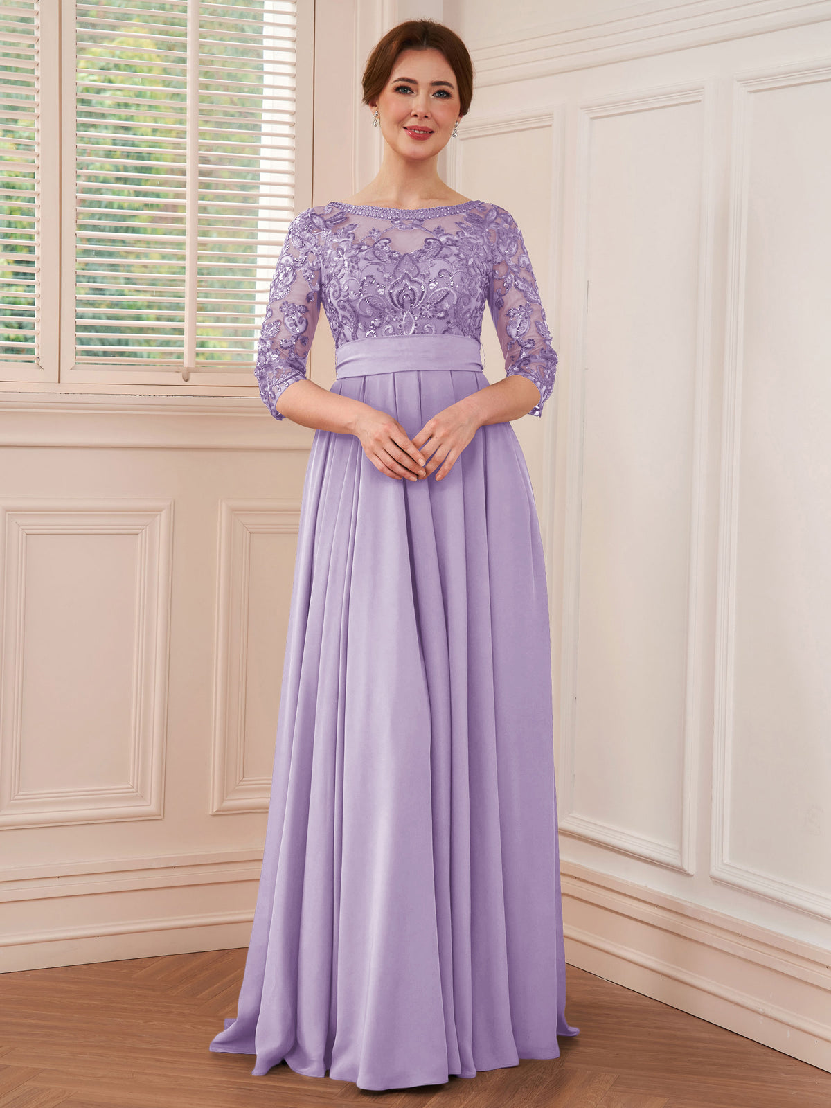 Rebecca Grace Lilac front view mother of the bride dress