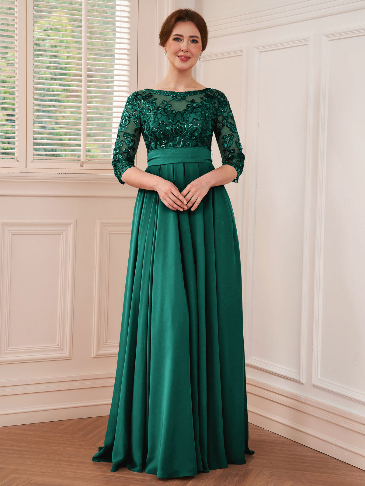 Rebecca Grace Peacock front view mother of the bride dress