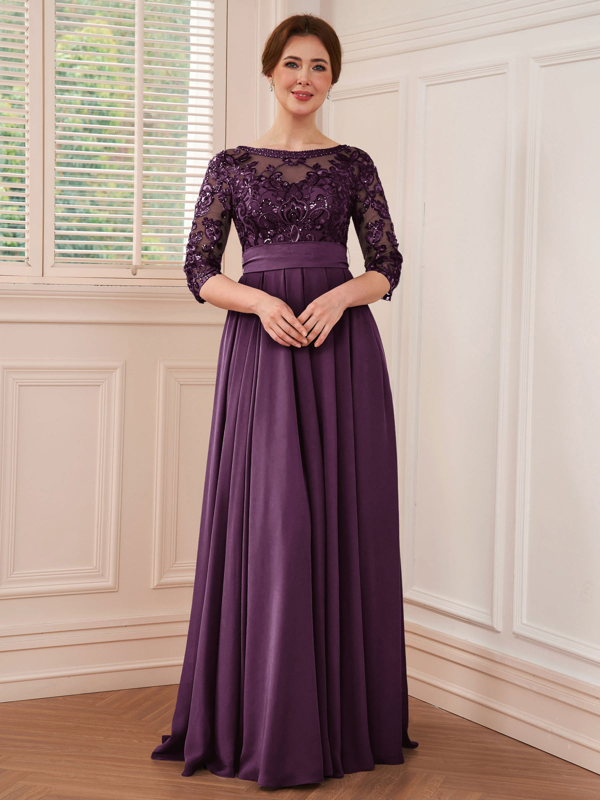 Rebecca Grace Plum back view mother of the bride dress