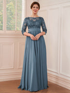 Rebecca Grace Steel Blue back view mother of the bride dress
