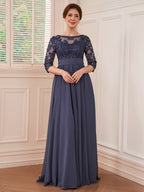 Rebecca Grace Steel Blue front view mother of the bride dress