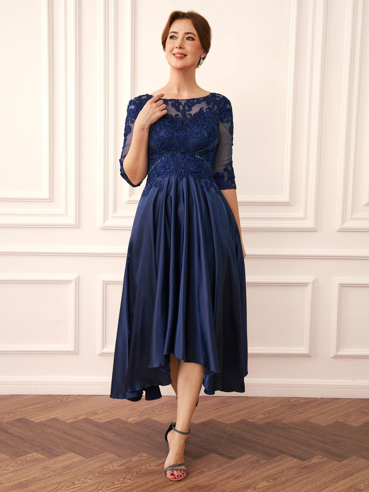 Althea Elise Navy Blue front view mother of the bride dress