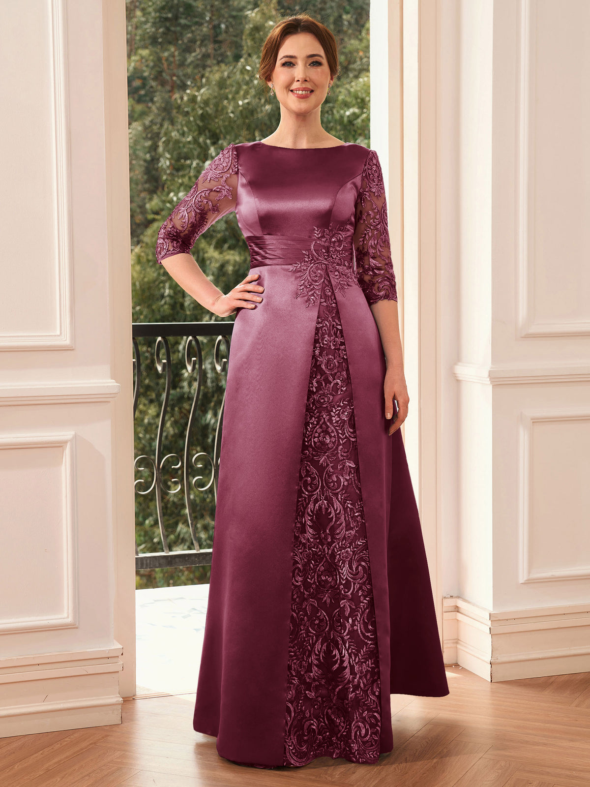 Isabelle June Plum front view mother of the bride dress