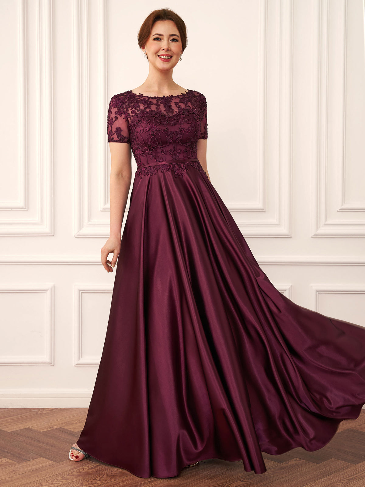 Clara Marie Cabernet front view mother of the bride dress
