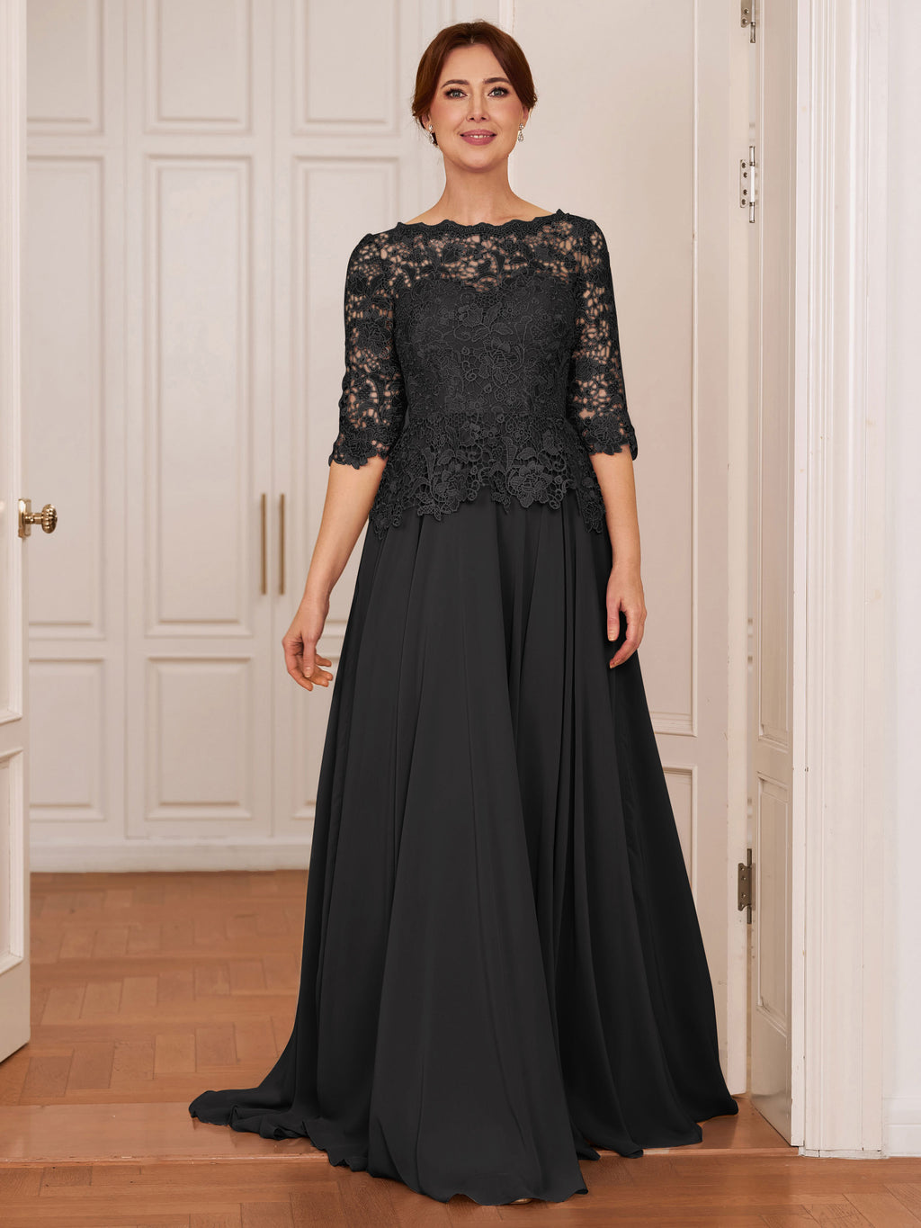 Olivia Mae Black front view mother of the bride dress
