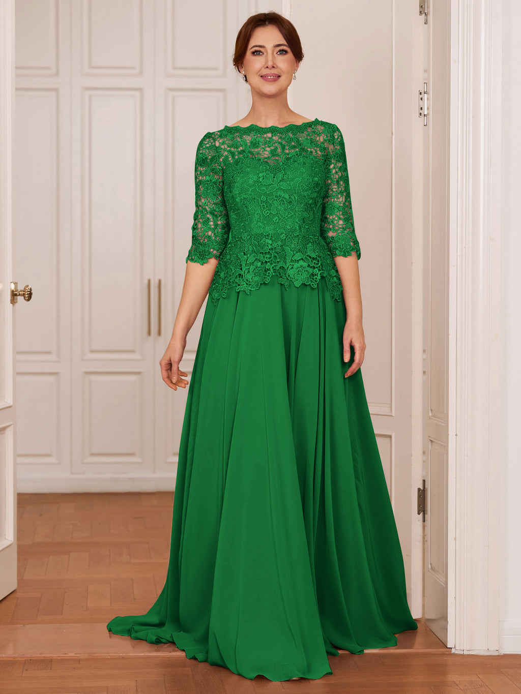 Olivia Mae Emerald front view mother of the bride dress