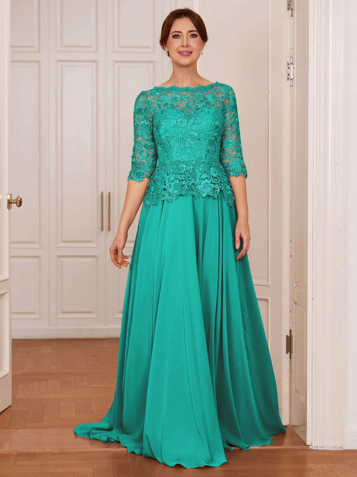 Olivia Mae Jade front view mother of the bride dress