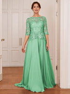 Olivia Mae Mint Green front view mother of the bride dress
