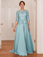 Olivia Mae Sky Blue front view mother of the bride dress