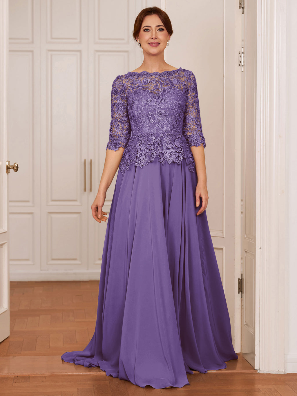 Olivia Mae Orchid back view mother of the bride dress