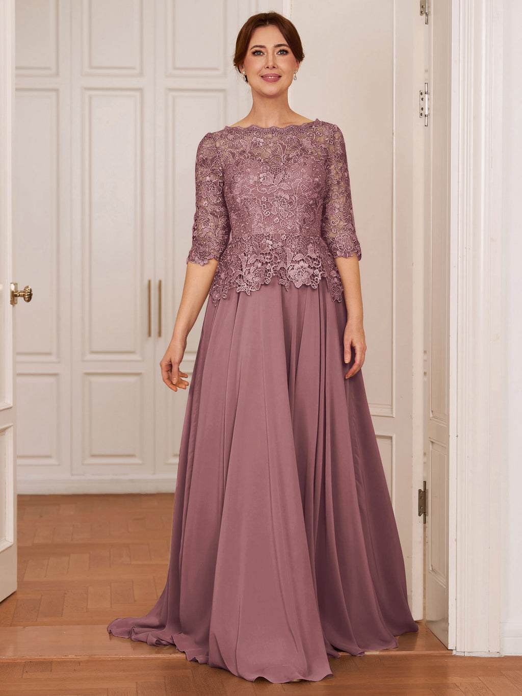 Olivia Mae Mauve front view mother of the bride dress
