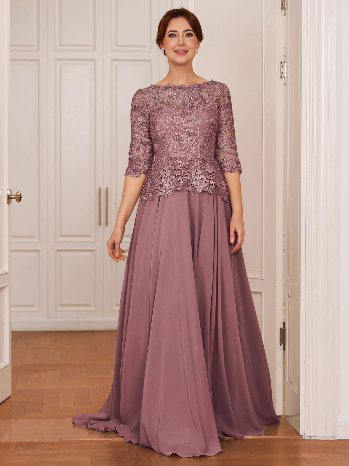 Olivia Mae Mauve front view mother of the bride dress