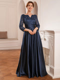 Queen Elise Navy Blue front view mother of the bride dress