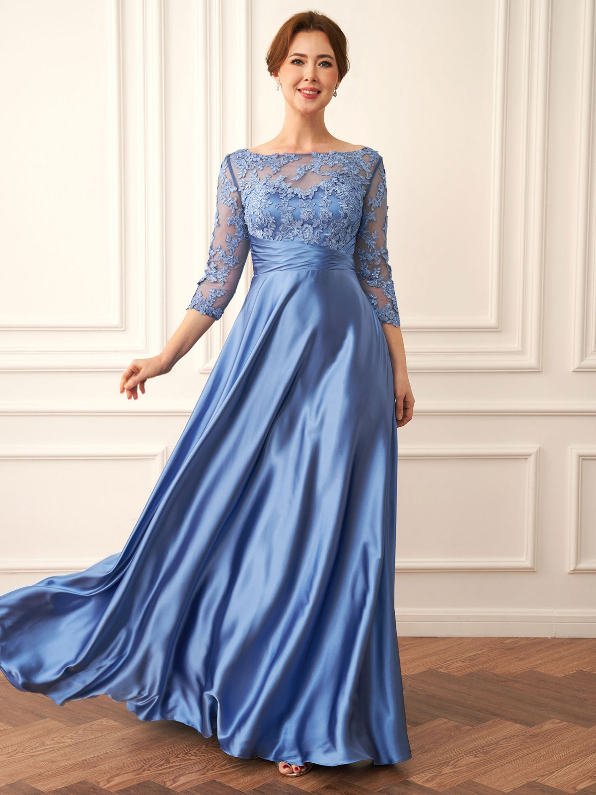 Wendy Mae Steel Blue front view mother of the bride dress