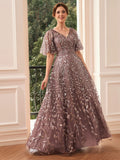 Frances Pearl Steel Blue front view mother of the bride dress