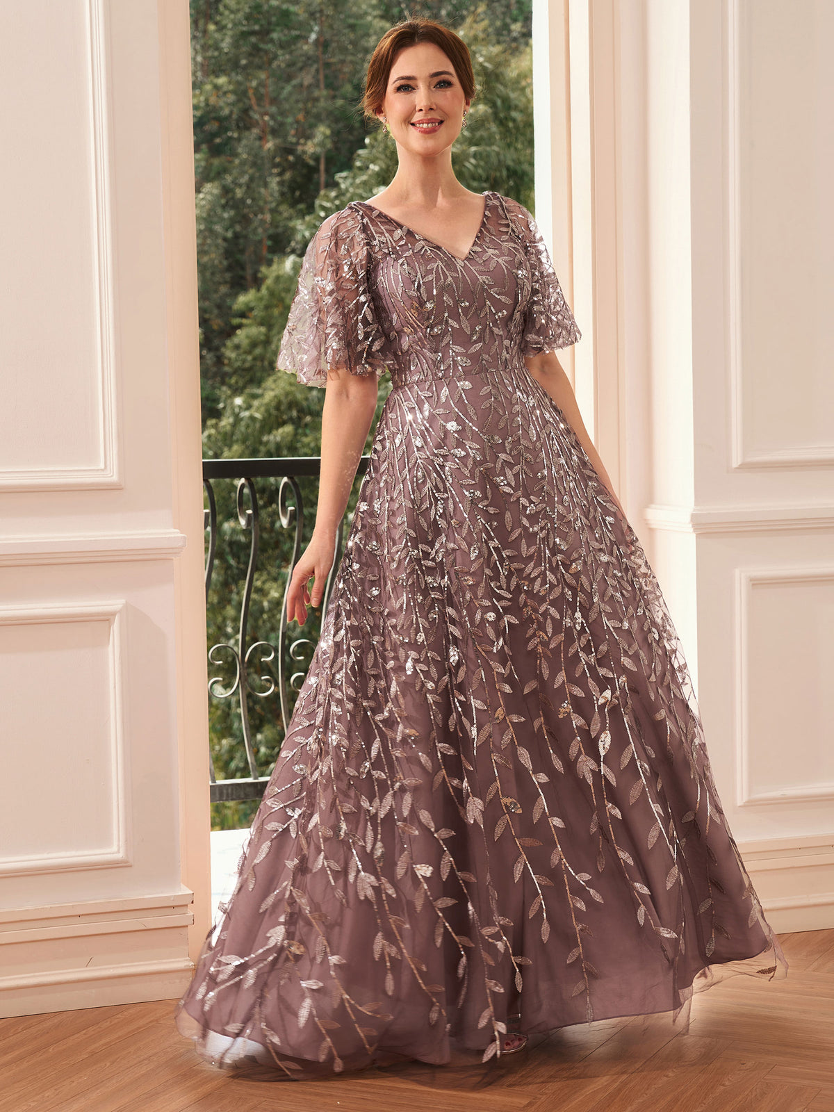 Frances Pearl Steel Blue front view mother of the bride dress