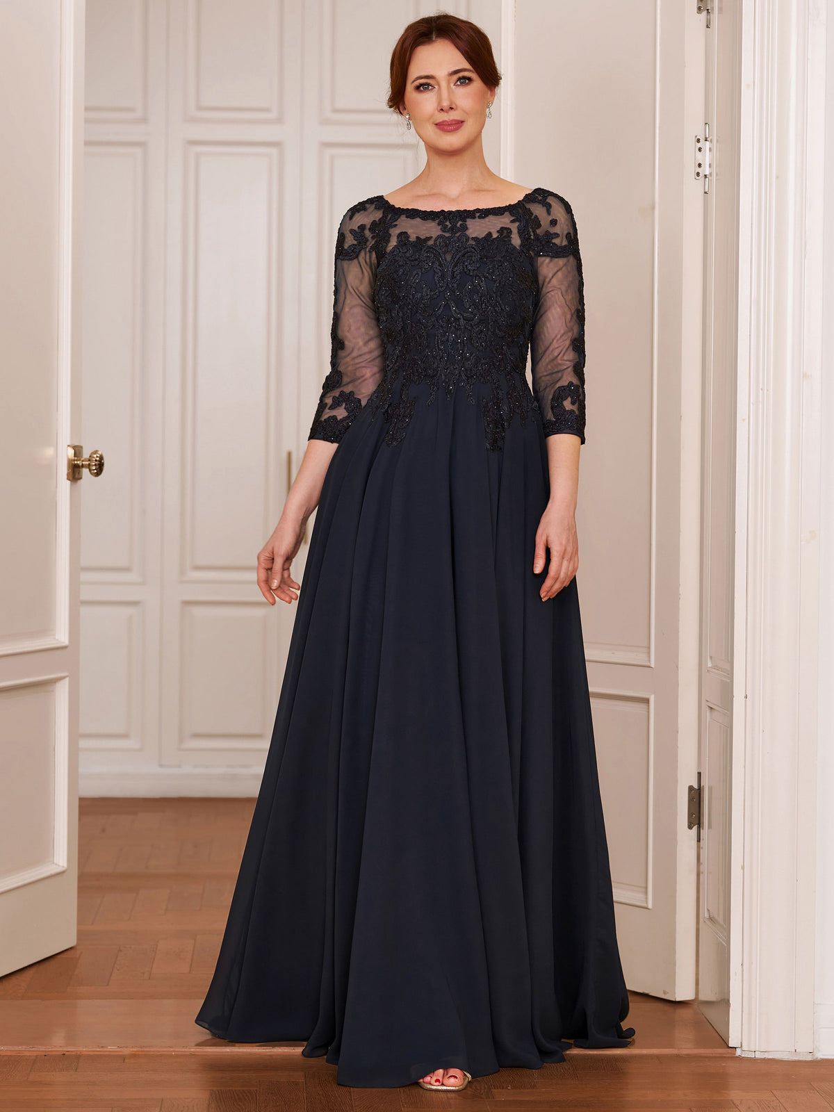 Hannah Marie Navy Blue front view mother of the bride dress