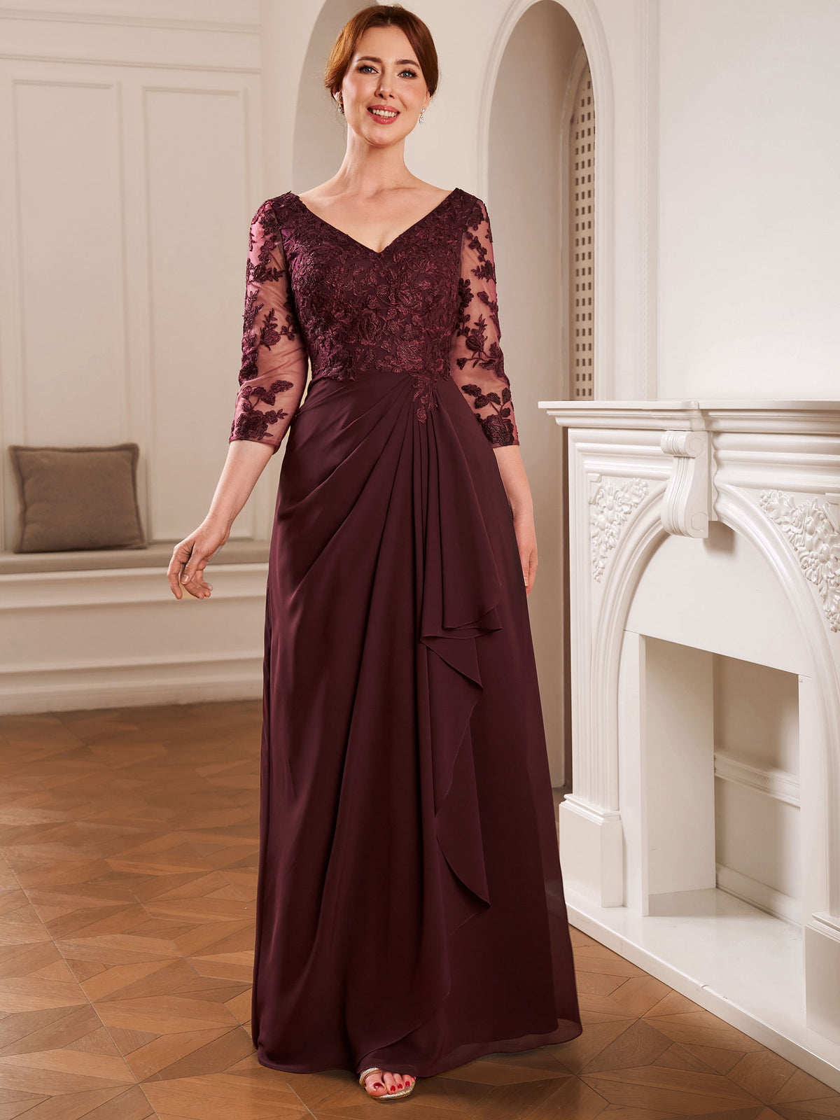 Olive June Plum front view mother of the bride dress