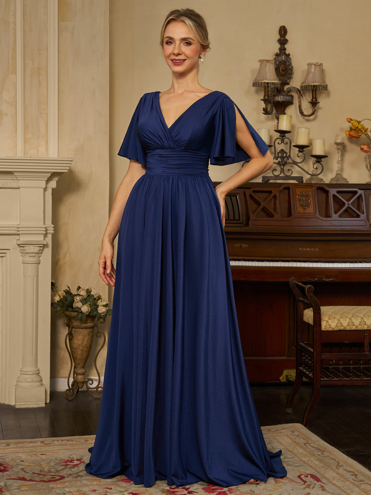 Sienna Marie Navy Blue front view mother of the bride dress