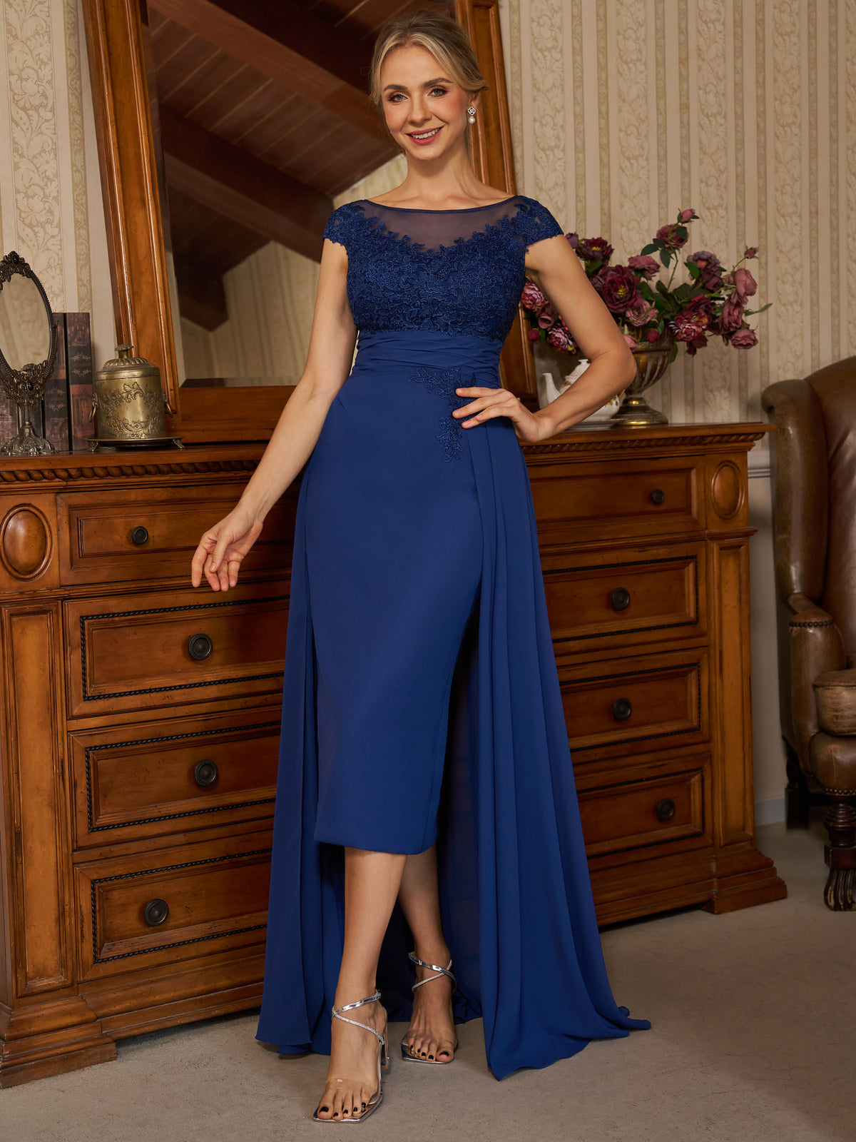 Olivia June Navy Blue front view mother of the bride dress